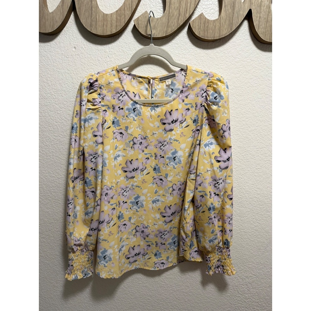 Pleione Floral Yellow Blouse Size M